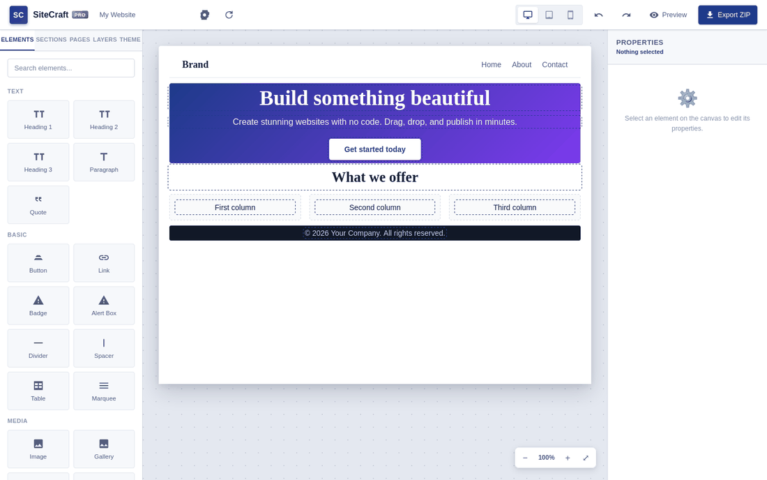 SiteCraft Pro — No-Code Website Builder screenshot