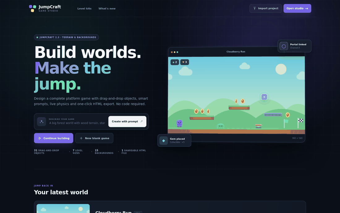 JumpCraft — Platform Game Studio screenshot